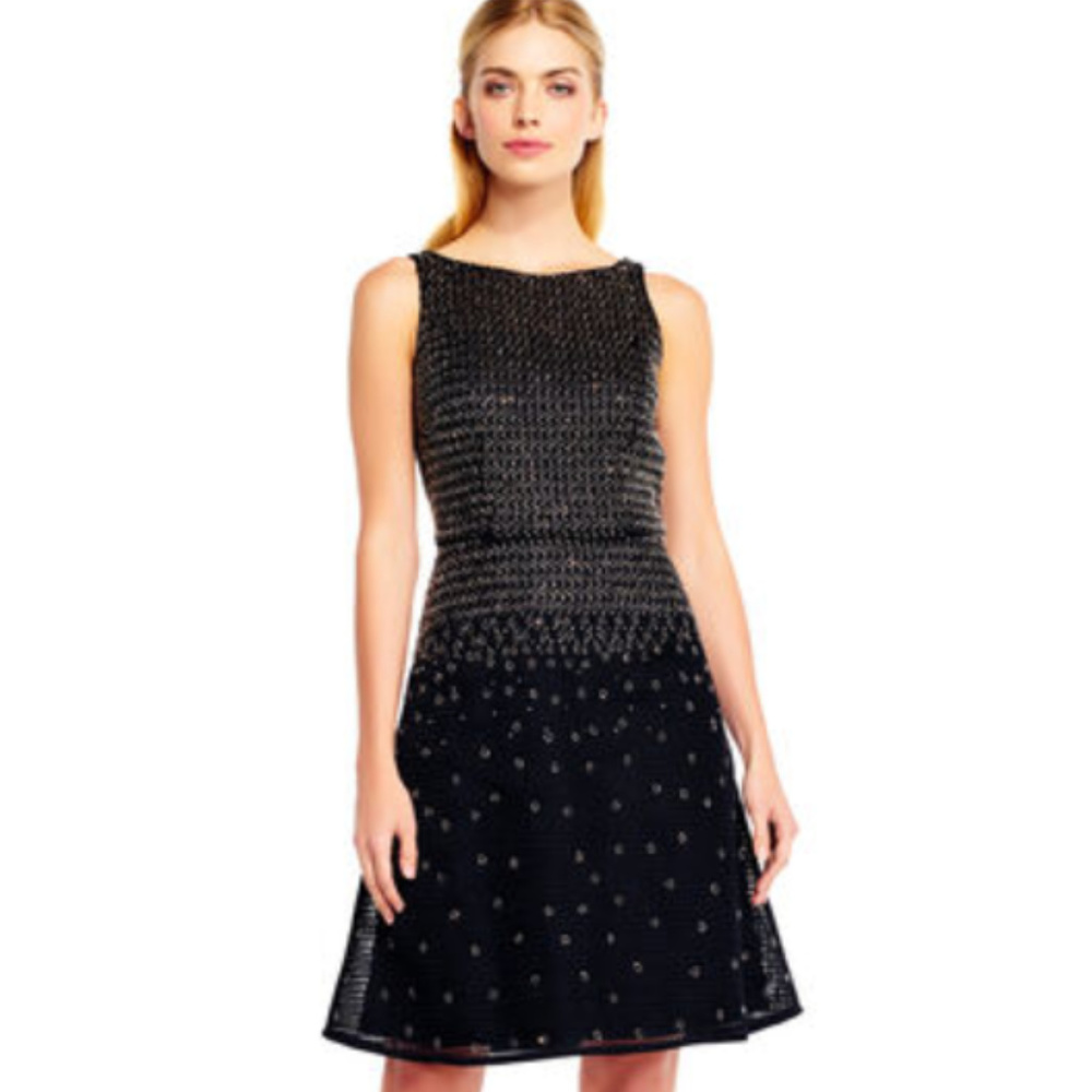 NWT Aidan Mattox Black/Gold Mesh Cocktail Dress 4